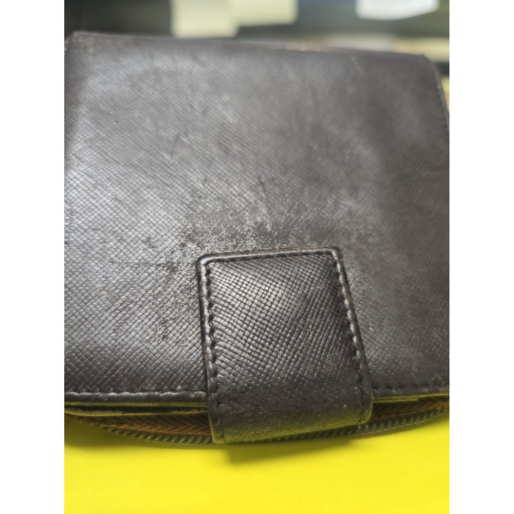 Prada Saffiano Leather Bifold Zip Coin Wallet Brown Triangle Logo Made Italy - Picture 7 of 16